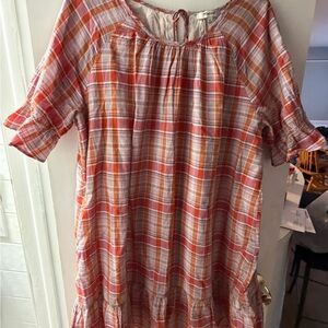 Madewell Plaid Mini Dress in Red and Orange